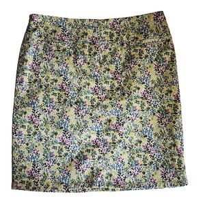 J JILL Green Floral Live in Chino Pencil Skirt Womens Size 4P 4 Petite
